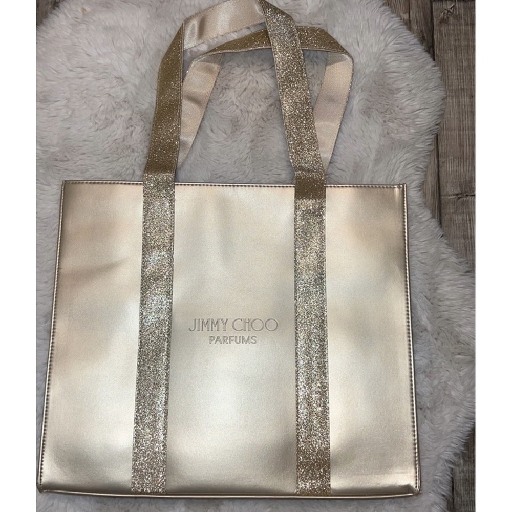 NWT Jimmy Choo Parfums Champagne Gold Tote Bag Glitter Straps/Trim New Gift Bag - Picture 3 of 3